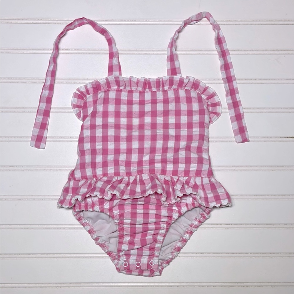 VGUC Pink Gingham Ruffle Halter Swimsuit
